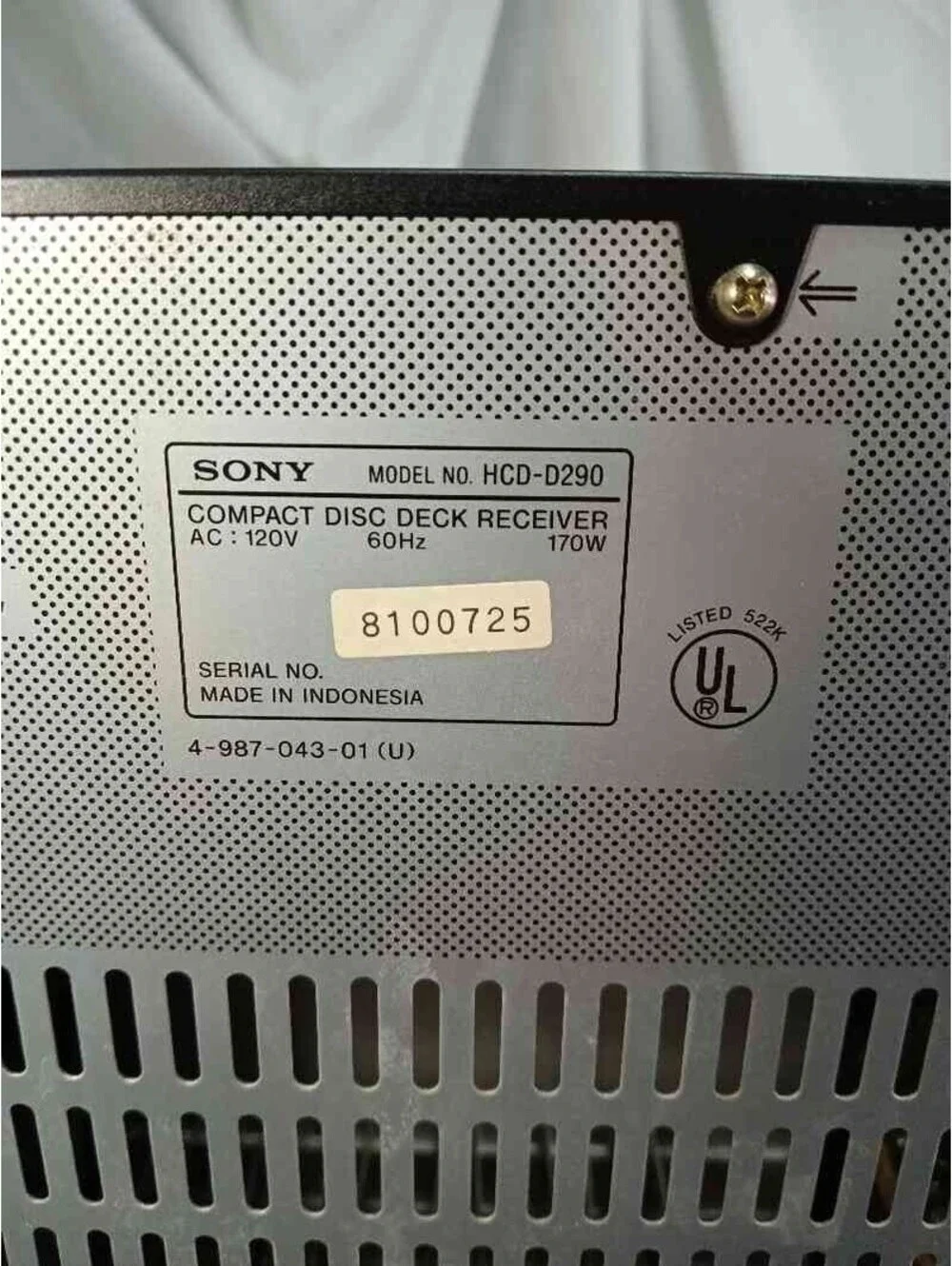 Sony HCD-D290 CD Player Receiver AM FM Stereo Audio System Untested